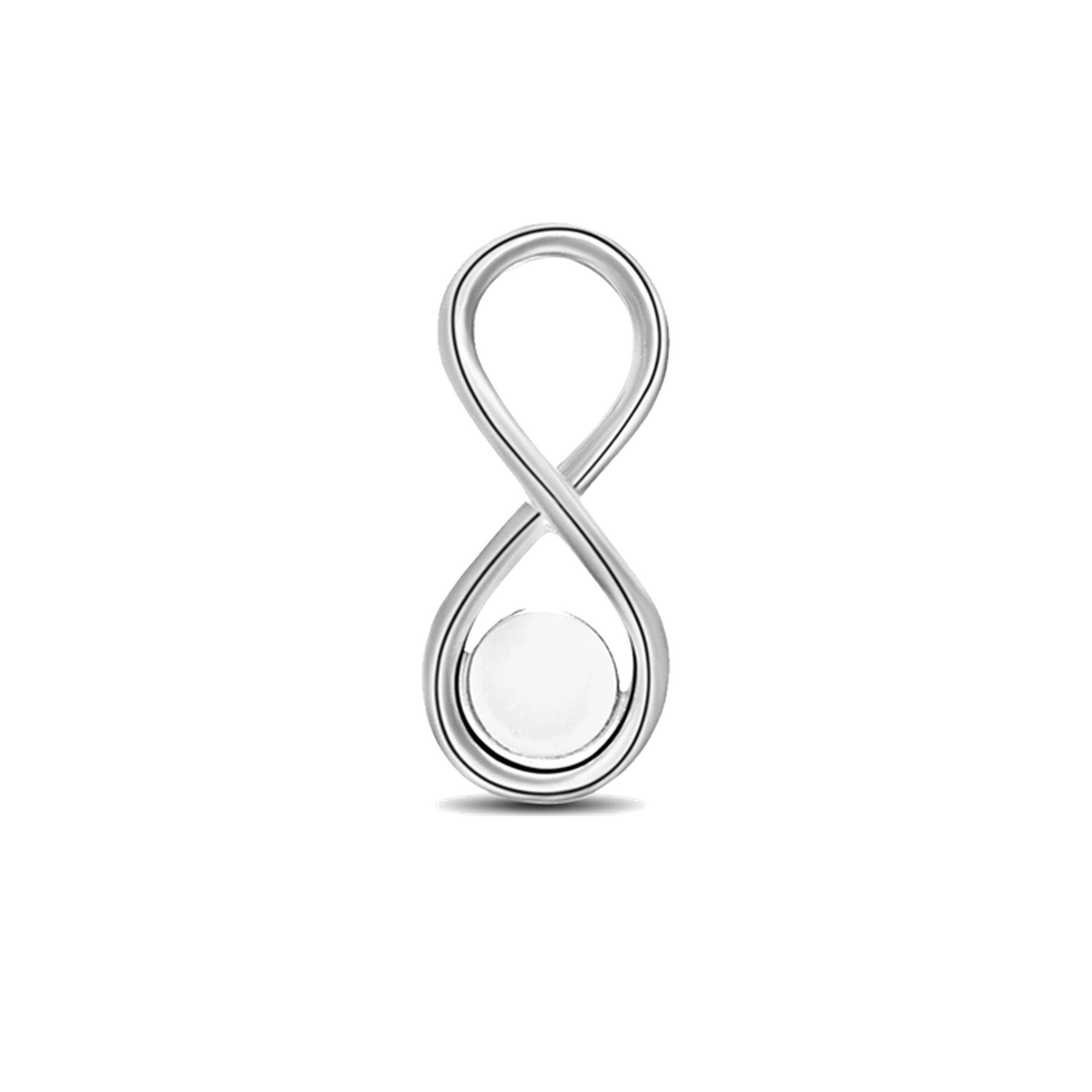 Infinity breast milk pendant in silver, upright figure eight with a round milk stone in the lower loop