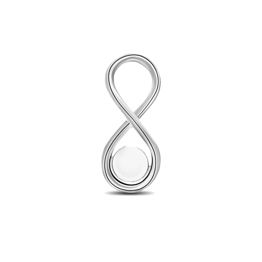 Infinity breast milk pendant in silver, upright figure eight with a round milk stone in the lower loop