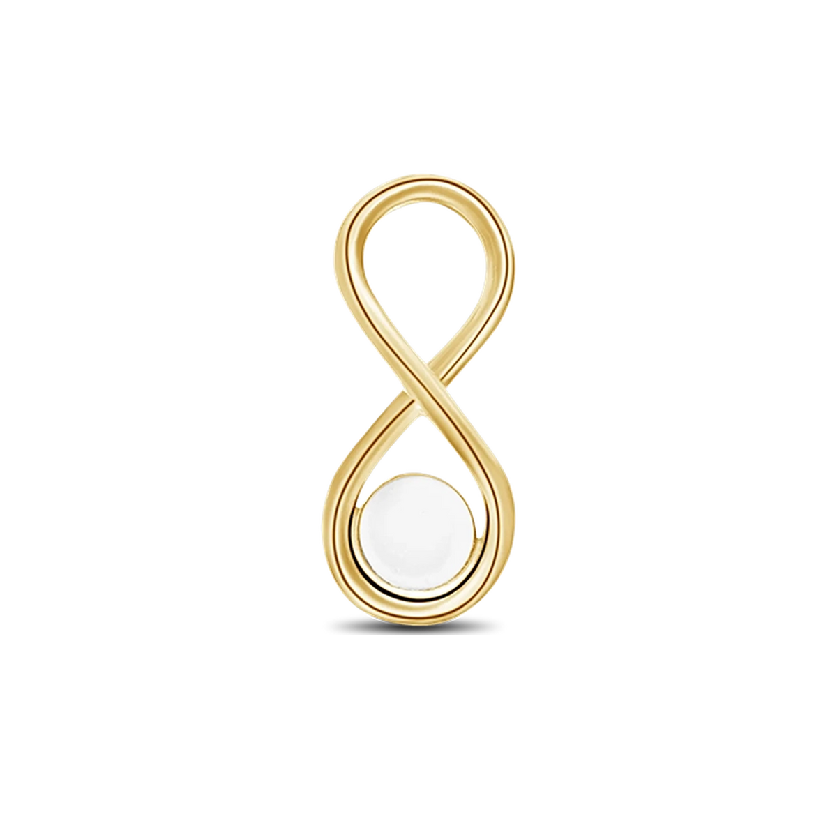 Infinity breast milk pendant in yellow gold, upright figure eight with a round milk stone in the lower loop