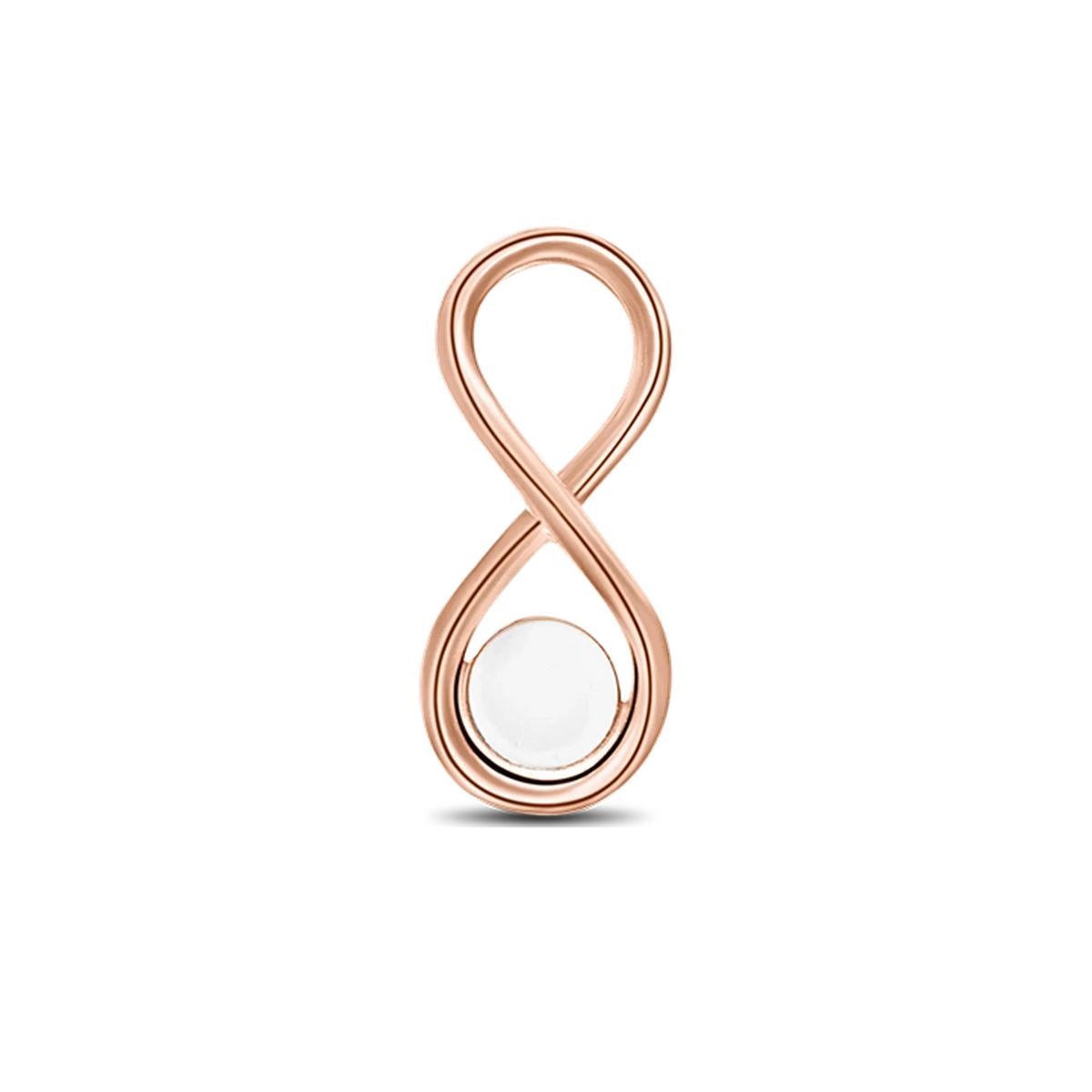 Infinity breast milk pendant in rose gold, upright figure eight with a round milk stone in the lower loop
