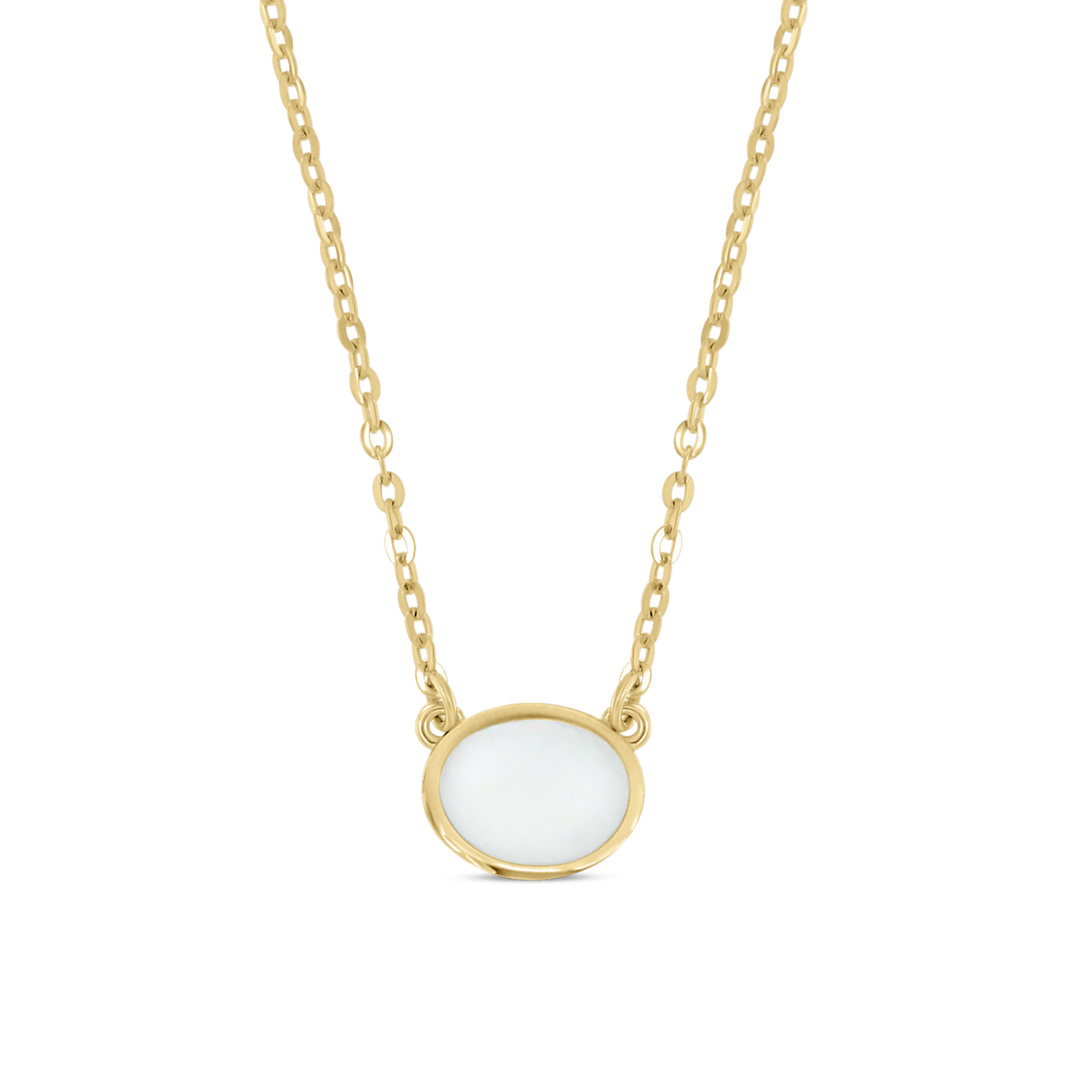 Juna yellow gold necklace with a horizontal oval breast milk stone fixed between two chain ends