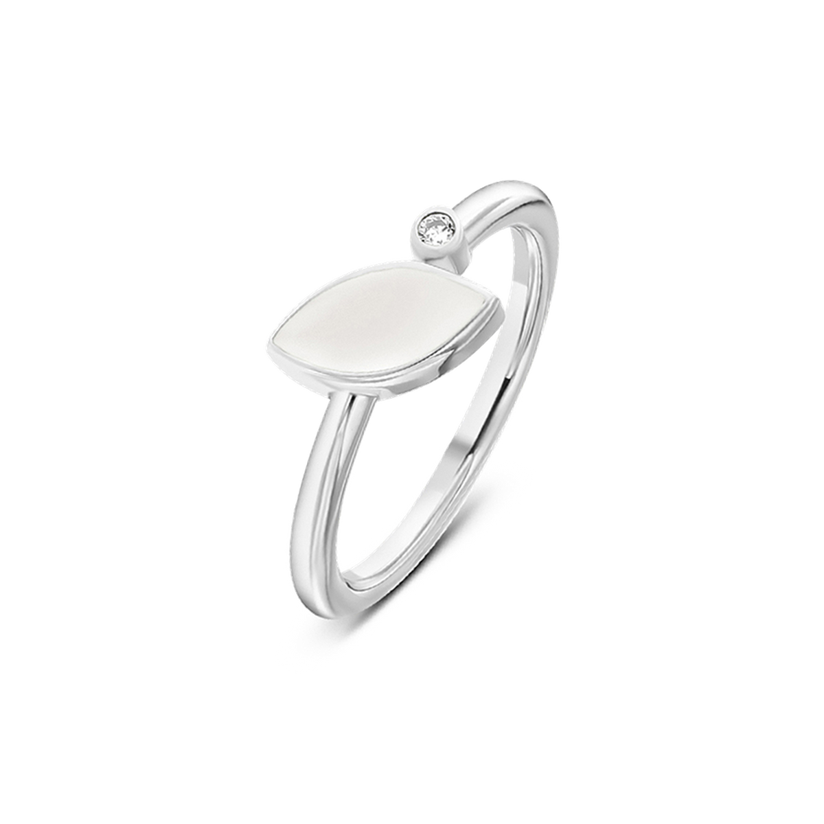 Lina breast milk ring in silver with a marquise milk stone and small clear cubic zirconia