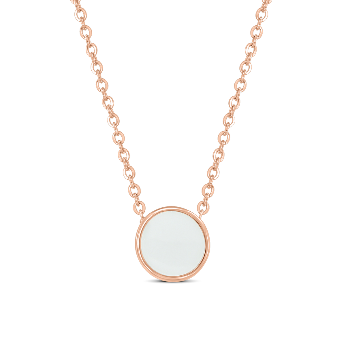 Lis rose gold necklace with a round flat breast milk stone attached on both sides
