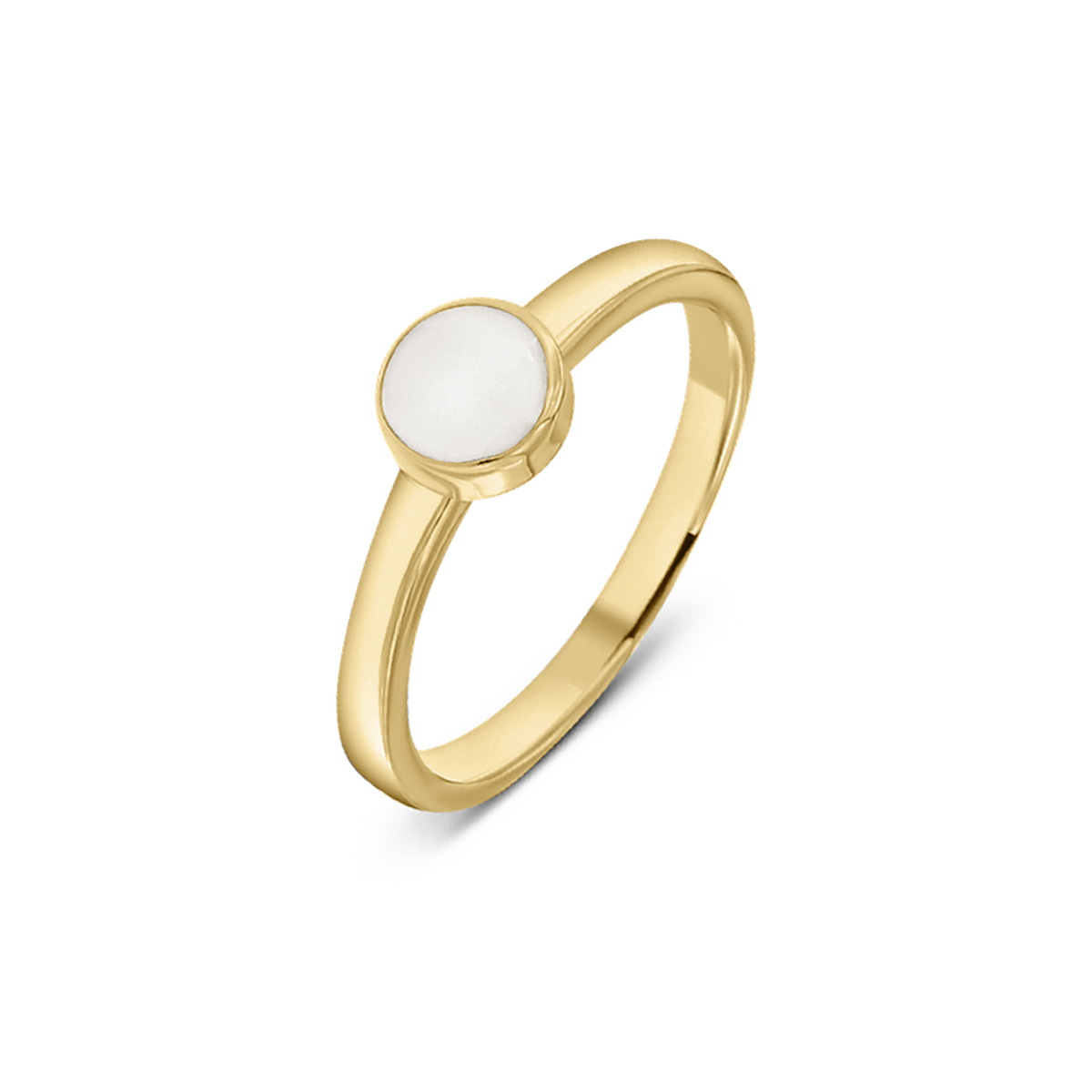 Lis breast milk ring in yellow gold with a round stone in a raised bezel
