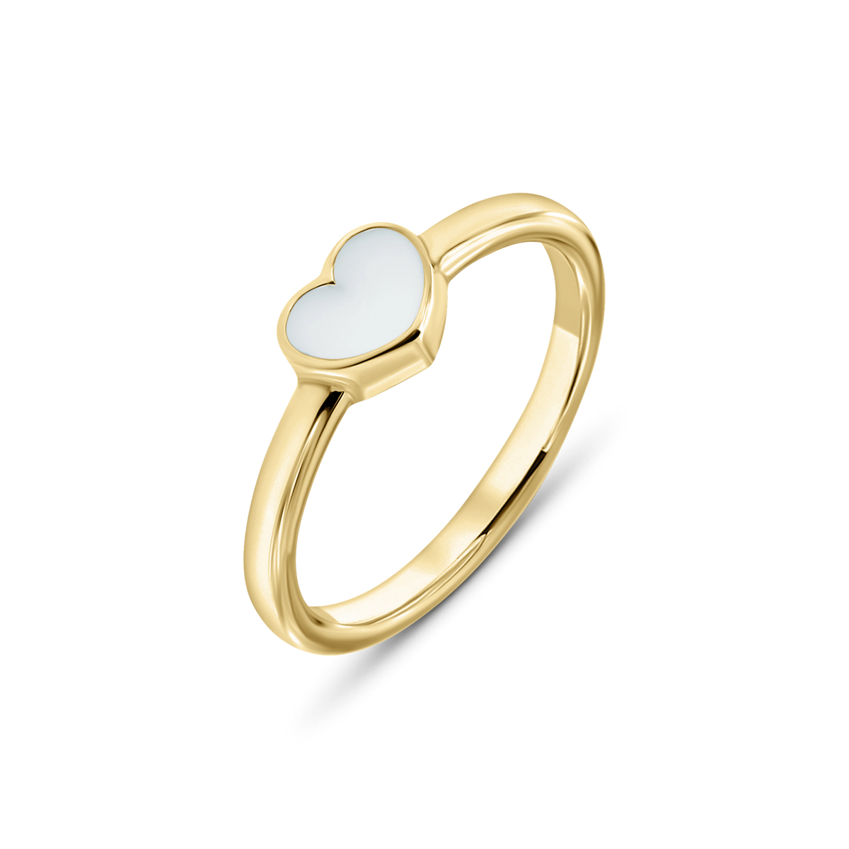 Lisa breast milk ring in yellow gold with a flat heart-shaped stone in a thin bezel