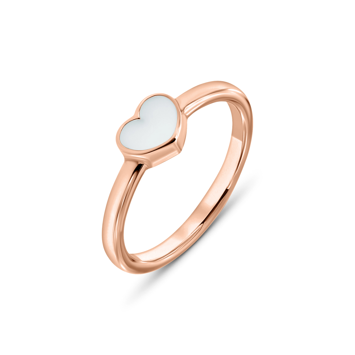 Lisa breast milk ring in rose gold with a flat heart-shaped stone in a thin bezel