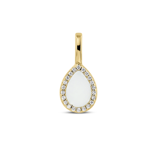Lotte breast milk drop pendant in yellow gold with a halo of small clear stones