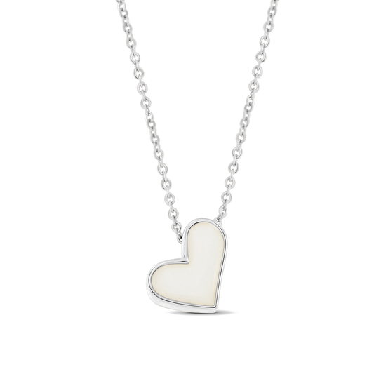 Louisa silver necklace with a slightly tilted heart pendant filled with a breast milk stone