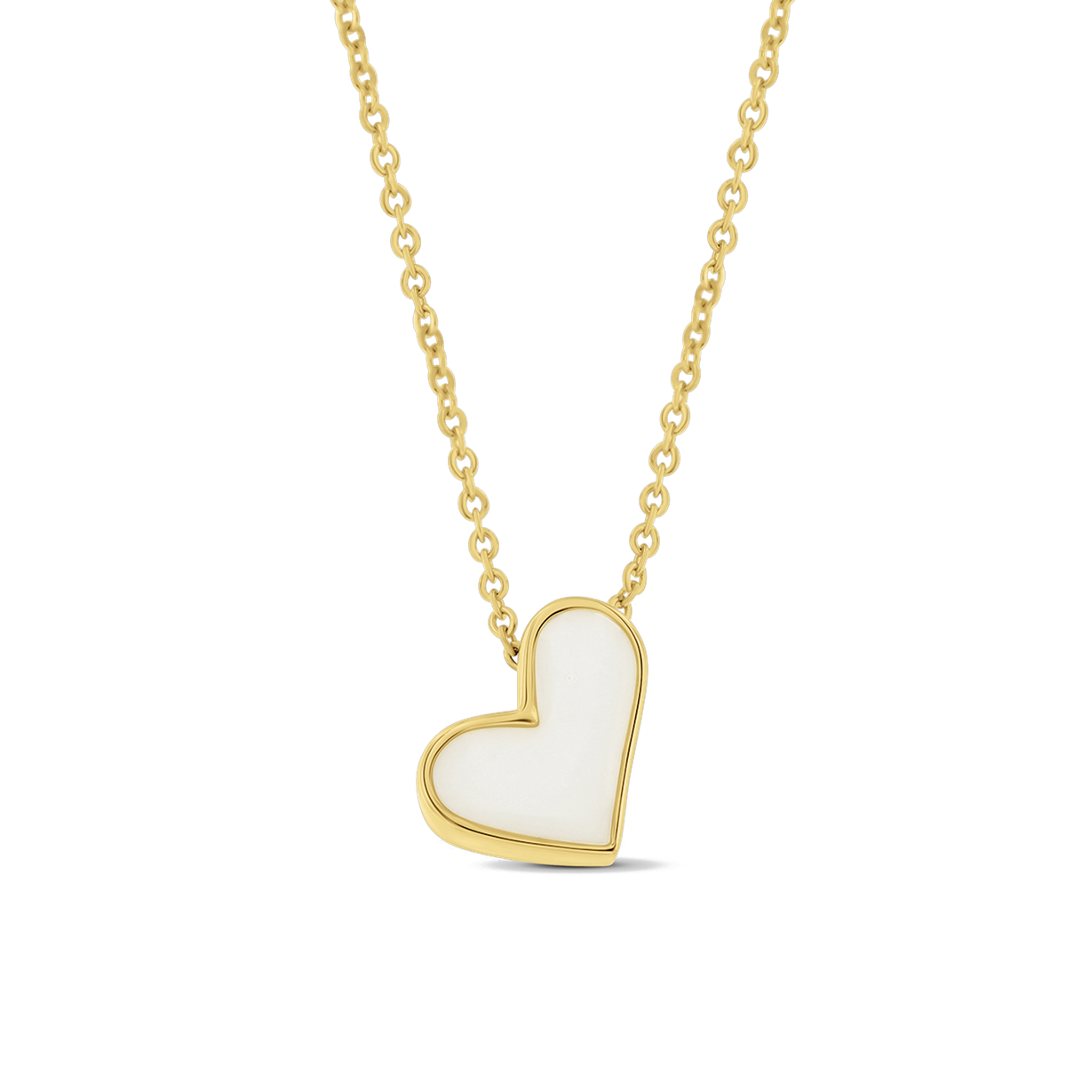 Louisa yellow gold necklace with a tilted heart pendant filled with breast milk