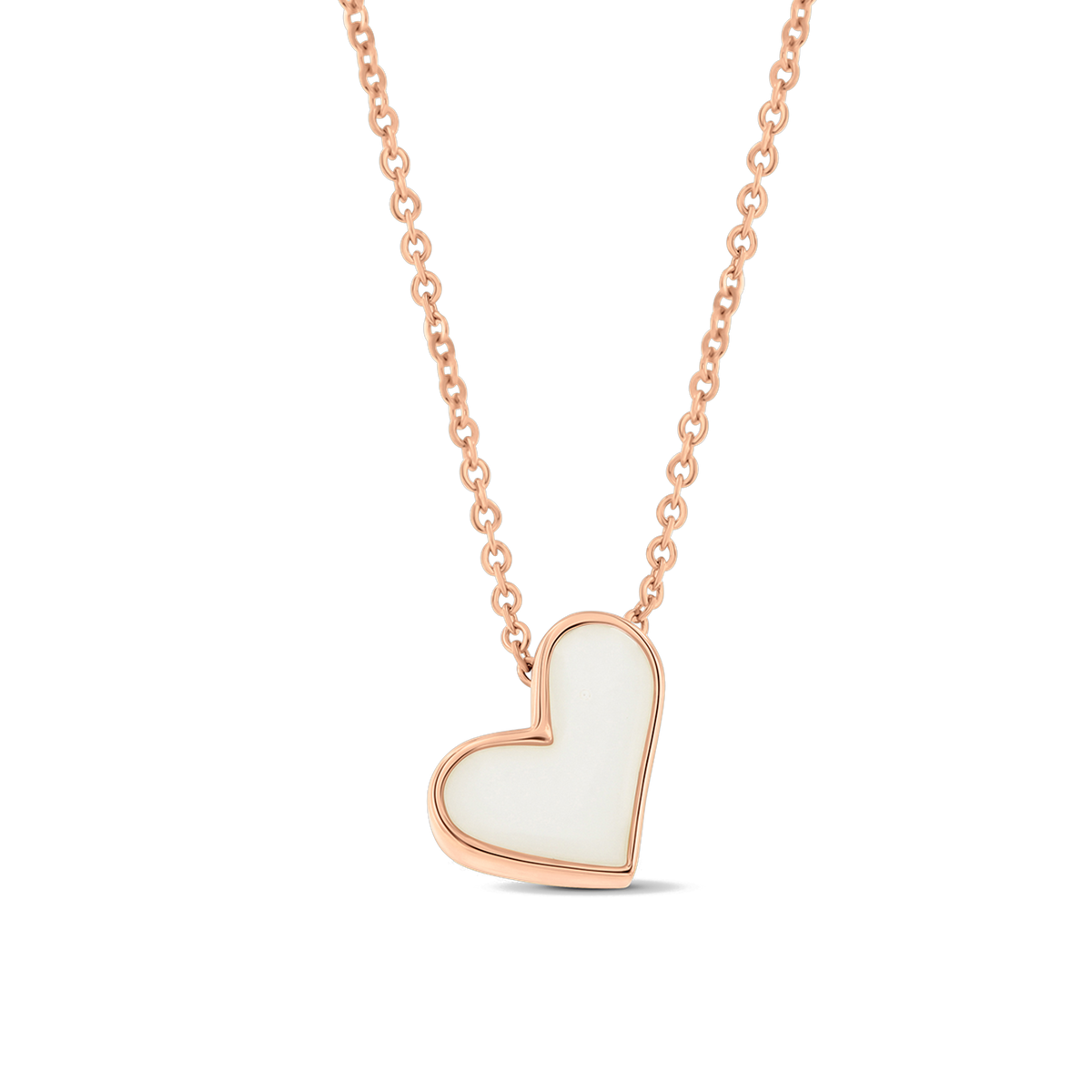 Louisa rose gold necklace, slanted heart pendant with a breast milk stone on a fine chain