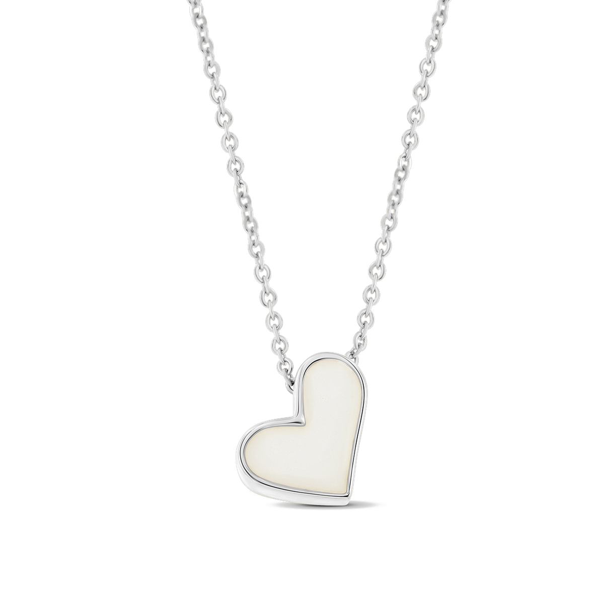 Louisa white gold tilted heart necklace filled almost to the rim with breast milk