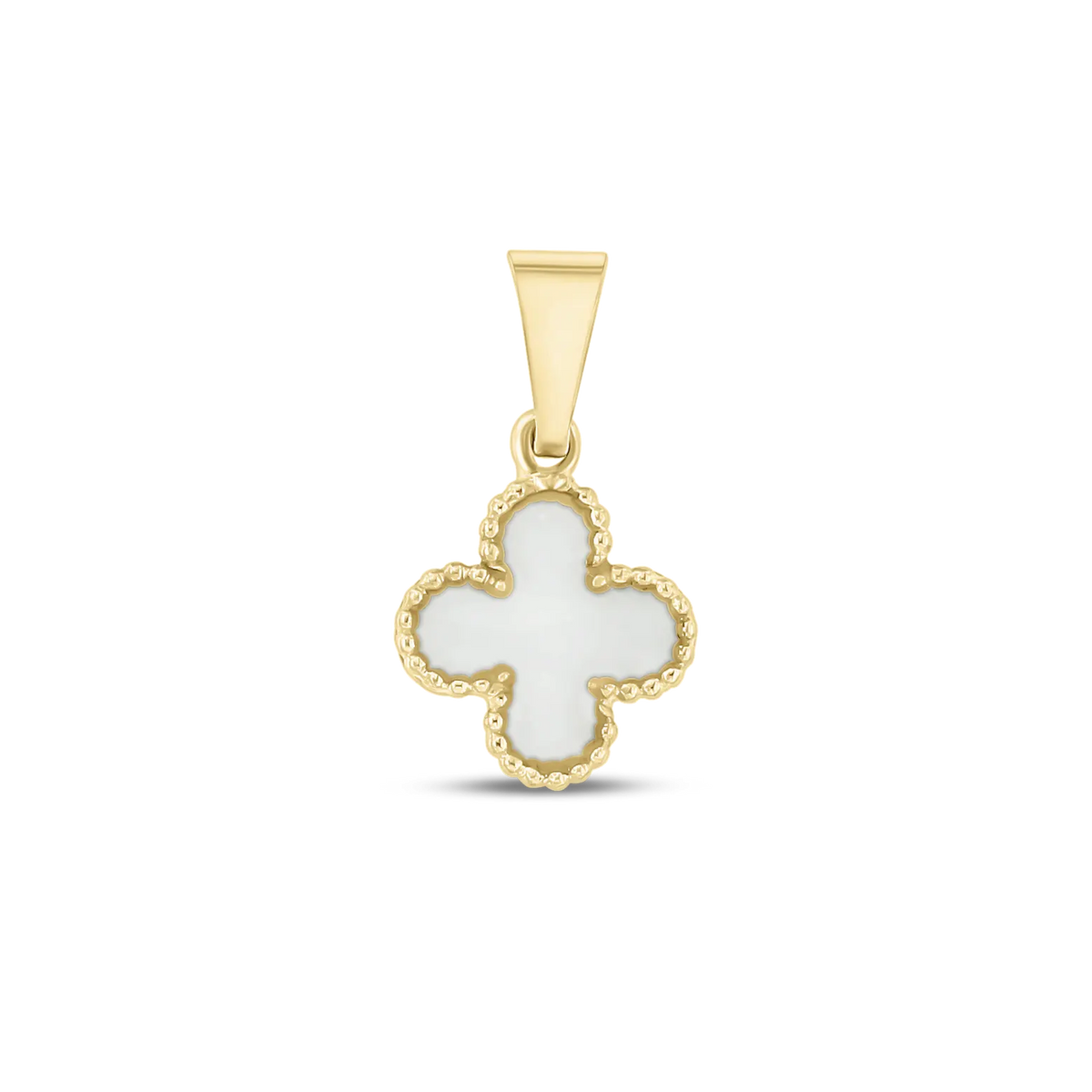 Lucky breast milk four-leaf clover pendant in yellow gold with a beaded border