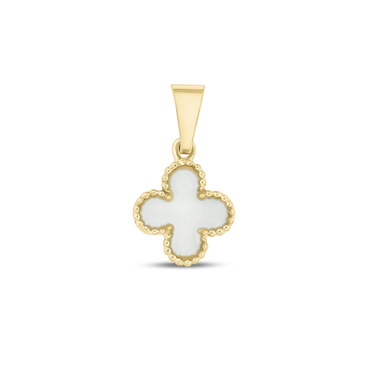 Lucky breast milk four-leaf clover pendant in yellow gold with a beaded border