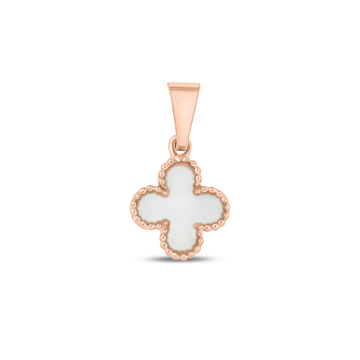 Lucky breast milk four-leaf clover pendant in rose gold with a beaded border