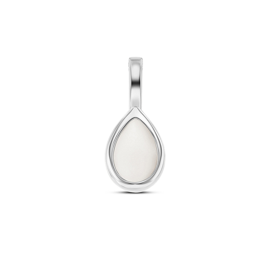 Pure Drop breast milk drop pendant in silver with a smooth bezel and long bail