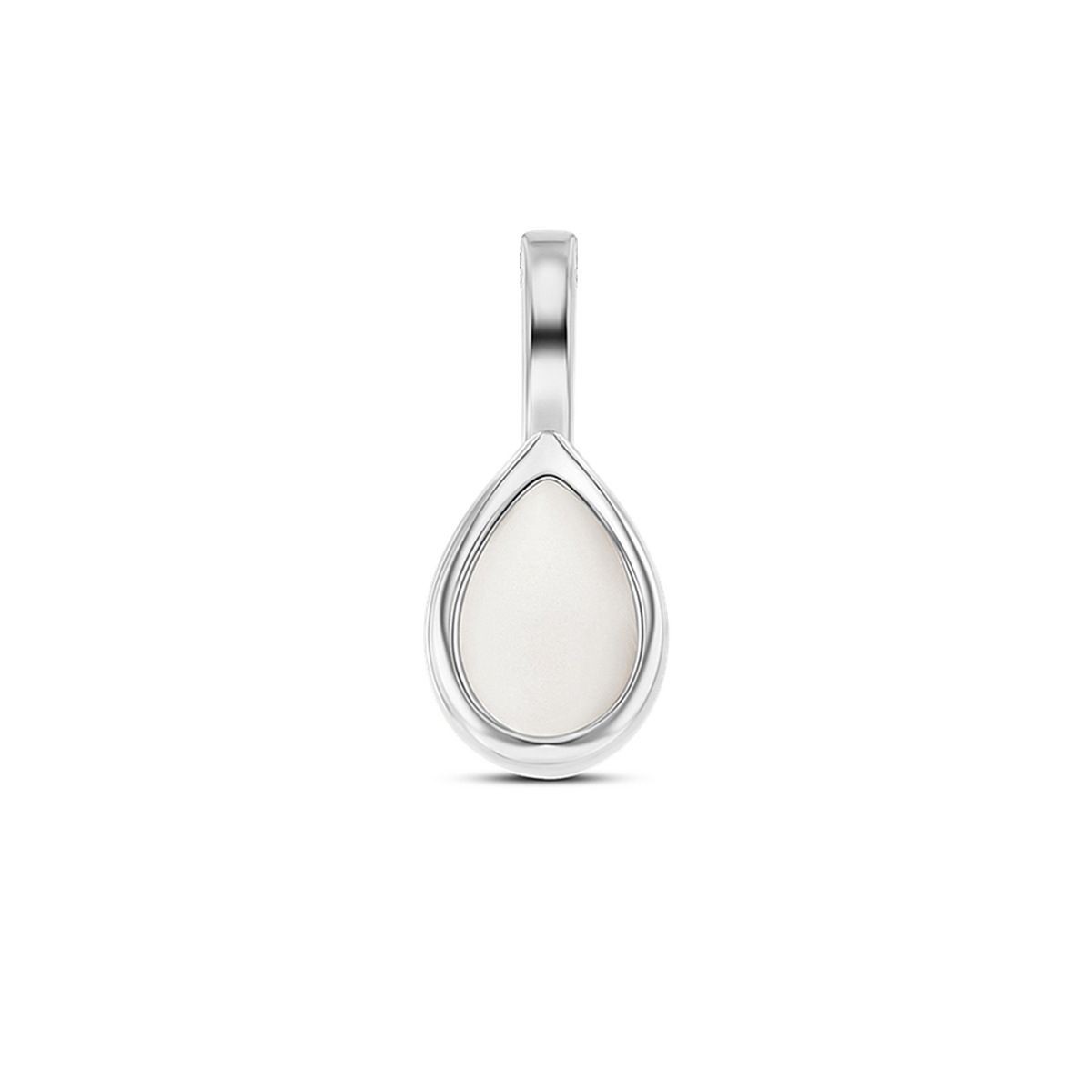 Pure Drop breast milk drop pendant in white gold with a smooth bezel and long bail