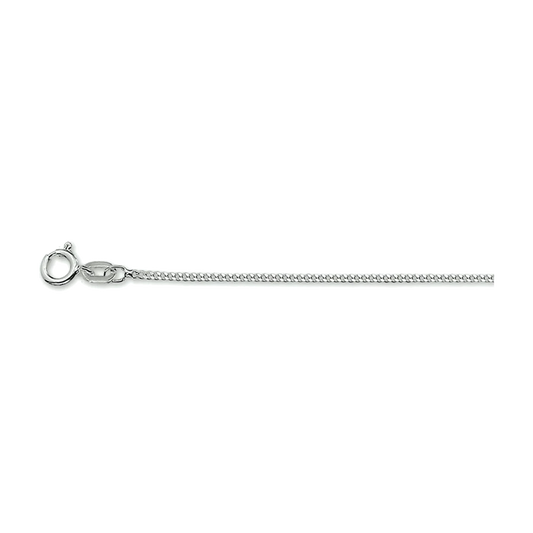 Rhodium-plated silver chain with a smooth, delicate design and a secure lobster clasp.